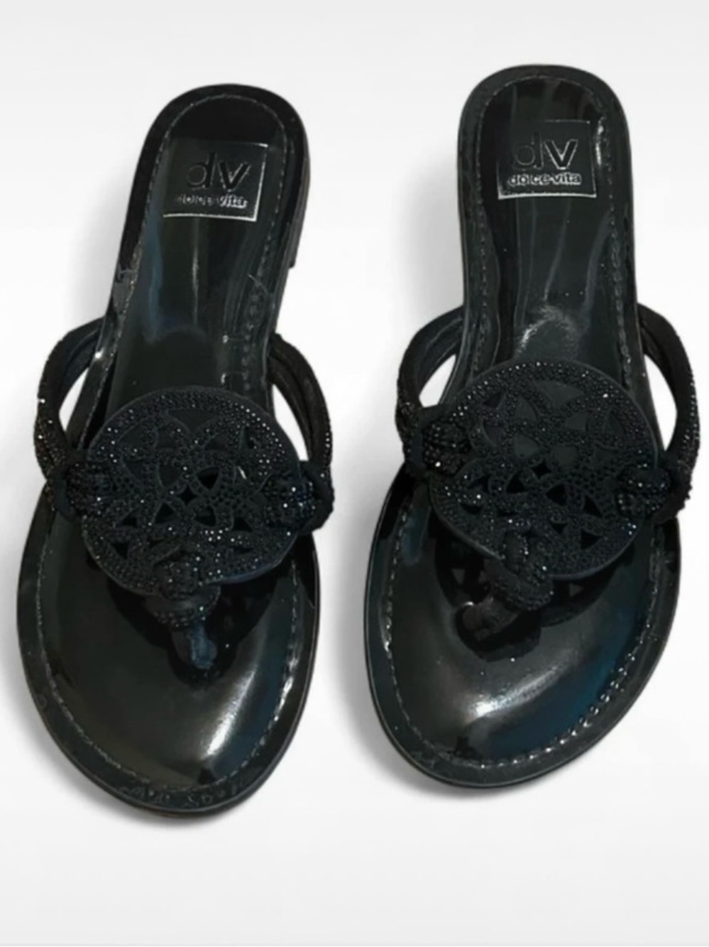 DV by Dolce Vita Gotie Rhinestone Black Strap Slide Sandals